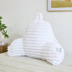 Faux Fur Fluffy White Reading Pillow with Pockets, Luxury Striped Plush Decorative, Arm Rests and Back Surport for Bed Rest, Lounging on sofa, Large