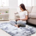 Fluffy Area Rug for Bedroom: Grey Plush Soft Bedside Dorm Area Rug - Small Carpets for Bedroom Kids Room Nursery (Tie-Dyed Light Gray, 3x5Feet)