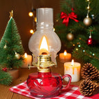 Large Rustic Kerosene Lamp Lantern Chamber Antique Oil Lamps for Indoor Use Home Decor Lighting Vintage Glass Clear (Red)