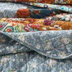 Cotton Bedspread Quilt Sets Reversible Bedding Coverlet Sets 3 Pieces Paisley Vintage Floral Yellow Blue Patchwork Bedspread, Queen Size