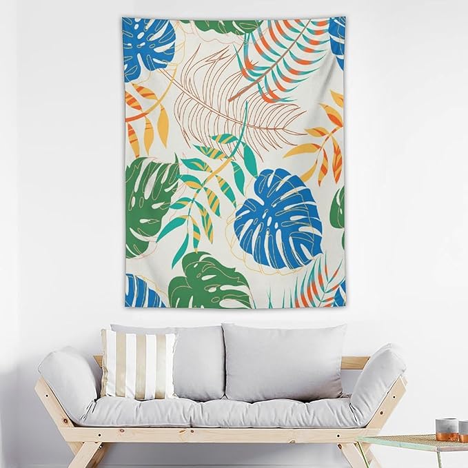 ICMOLYYENLO Tropical Green Plant Tapestry, Green Palm Leaves Natural Landscape Print Wall Tapestry for Bedroom Living Room Dormitory 50x60 Inch