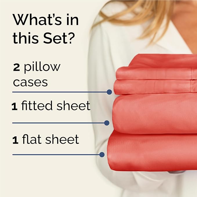 Twin XL Sheets Set 4 Piece - Includes 2 Pillowcases - Bed Sheets Twin XL Size - Soft Hotel Luxury Bedding - Cooling, Comfy and Breathable - 1 Flat & 1 Fitted & 2 Pillowcases w/ Deep Pockets - Coral