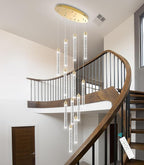 12-Lights Chandelier LED Dimmable Chandeliers for Entryway Flush Mount Ceiling Pendant Light Fixture Crystal Chandeliers for Living Room Gold Finished Lighting Modern High Ceiling Chandelier