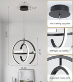 Q&S Modern Led Chandelier,Black Round Globe Hanging Pendant Light for Entryway Kitchen Island Dining Room Living Room Stairway