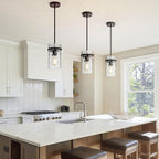 Farmhouse Hammered Hand-Blown Glass Pendant Light, Black Pendant Lights Kitchen Island, Modern Pendant Light Fixtures Island Lights for Kitchen Dining Room Light for Farmhouse Pendant Lighting 1 Pack