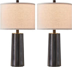 RORIANO Set of 2 Vintage Table Lamps for Bedroom Living Room, 24'' Traditional Farmhouse Resin Desk Lamps Rustic Modern Nightstand Bedside Lamps for Home Office Entryway, 2 Bulbs Included (Black)