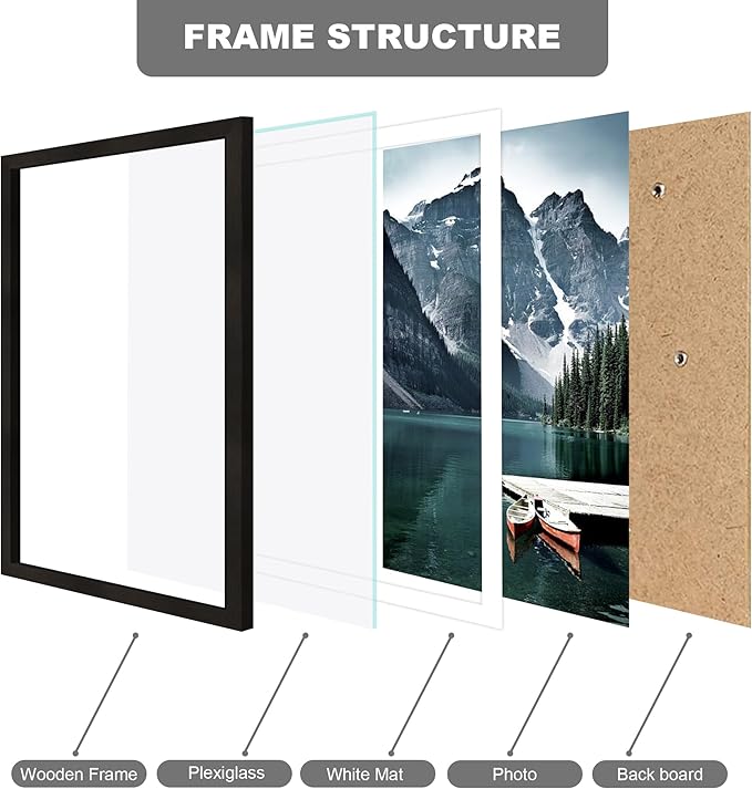 12x18 Frame Set of 3 - Display 11x17 Photo with Mat or 12 x 18 Poster without Mat, Wall Mounting Horizontal and Vertical, Black