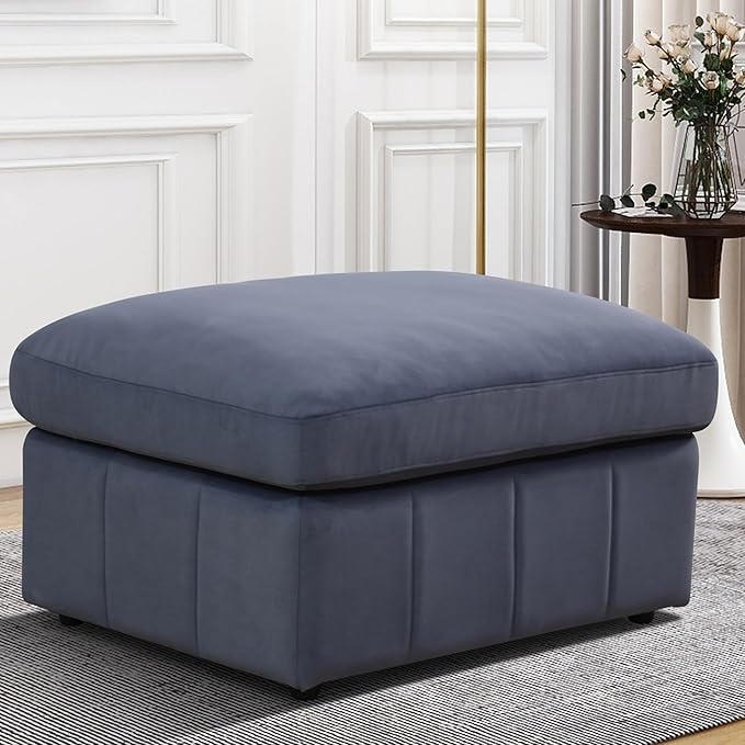 Ottoman Rectangular Storage Ottoman Bench, Flannel Footrest Stool Footstool with Lid for Living Room, Bedroom, Entryway, Gray Blue, 38"x30"x22"
