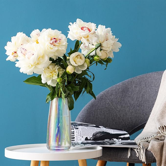 Thenshop 10 Pcs Glass Flower Vases for Centerpieces 8.4" Tall Modern Style Vase Bulk for Bouquet for Home Wedding Party Table Decor House Gifts(Iridescent)