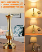 Upgraded Touch Lamps for Night Stands Set of 2 - Bedside Lamps with USB C+A, 3 Way Dimmable for Bedroom Living Room End Tables Office (Oat Shade&Coppery Base)