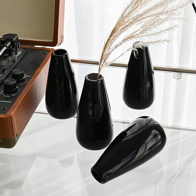 Modern Black Ceramic Vase Set of 16 for Living Room Bedroom 5.1'' Minimalist Fresh Flower Vases for Home Decor Office Fireplace Centerpieces Nordic Style Gift for Fake Plant 16 Pack