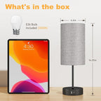 AKASUKI Table Lamp for Bedroom, 3 Way Dimmable Touch Lamp with Dual Charging Station, Small Bedside Lamps for Night Stands, Living Room, Office(LED Bulb Included)