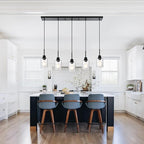 Black Chandelier 5 Light Dining Room Lighting Fixtures Hanging Linear Pendant Lights Industrial Modern Chandelier with Seeded Glass for Kitchen Island Living Room Bedroom Foyer Hall Entryway
