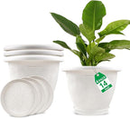 Plastic Flower Pots Planters for Indoor Plants, 4 Pack 14 Inch White Plant Pots with Drainage Hole & Tray, Modern Decorative Large Plant Pot with Saucer for Indoor Outdoor Plants Garden House Planter