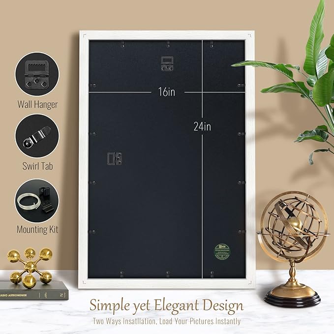 VCK 16x24 Poster Frames Set of 3, White Solid Wood Picture Frame, Textured Exclusive Wall Gallery Frame