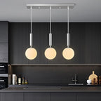 Modern Chrome Pendant Lights Kitchen Island Mid Century with Globe Pendant Light Milk White Glass Pendant Lighting for Living Room Bedroom Entryway (3 Lights)