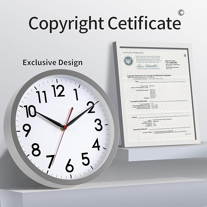 AKCISOT Wall Clock 10 Inch Silent Non-Ticking Modern Clocks Battery Operated - Analog Classic for Office, Home, Bathroom, Kitchen, Bedroom, School, Living Room(Gray)