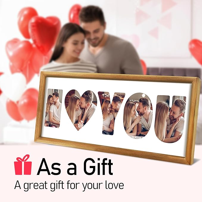 Gifts for Him/Her - Personalized Photo Frame with Love Design, Wall Mount or Tabletop Display, Romantic Gifts for Boyfriend Girlfriend Anniversary Birthday Valentine's