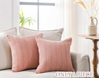 18x18 Throw Pillow Cover 1pc Boho Decorative Pillow Shams Stone Washed Cotton Pillowcase Waffle Square for Couch Sofa Chair Bed Car,Coral Pink