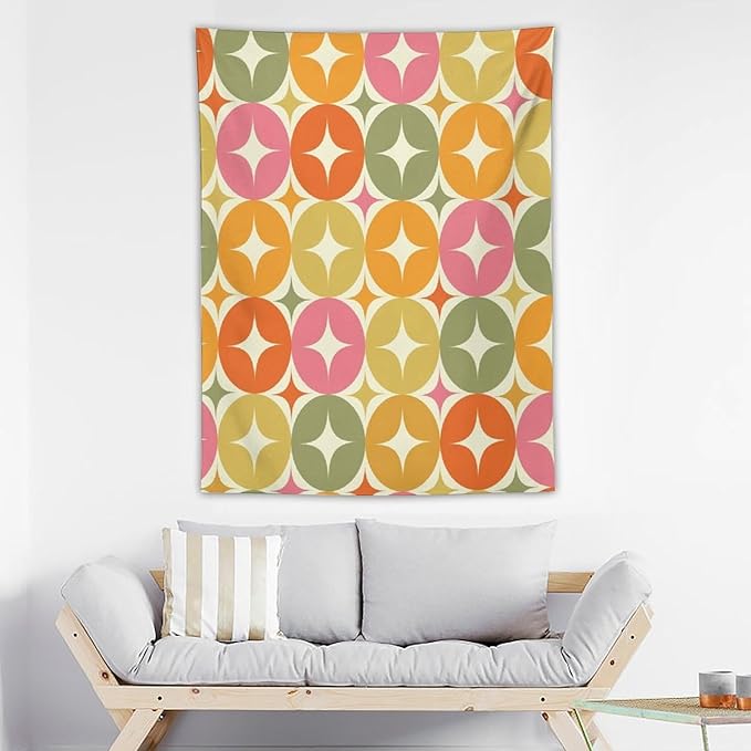 ICMOLYYENLO Abstract Cat Tapestry, Medieval Abstract Atomic Star Cat Vintage Home Wall Hanging Art Tapestry for Bedroom Living Room Dormitory 50x60 Inch