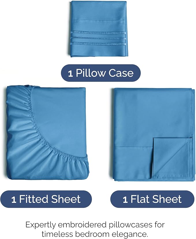 Twin XL Size 3 Piece Sheet Set - Comfy Breathable & Cooling Bed Sheets Set - Hotel Luxury Bedding for Women, Men, Kids, Teens, Boys & Girls - Deep Pockets, Soft, Wrinkle Free - Oeko-Tex - Denim Blue
