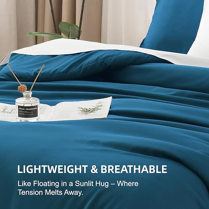 Litanika Comforters Teal Super King Plus Size, 3 Pieces Lightweight Solid Bedding Set & Collections, All Season Fluffy Bed Set (128x120In Comforter & 2 Pillowcases)