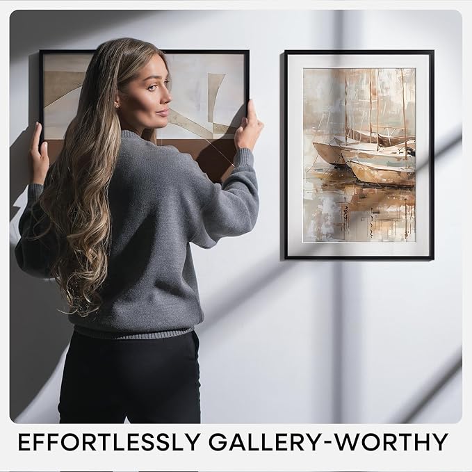 Homeforia 16 x 20 Picture Frame Black, High End Metal 11x14 Matted for 16x20 Frame, 16 x 20 Black Poster Frame with Mat 11 x 14 inch Photo, 20x16 Thin Hanging Frame, Tempered Glass, Wall Kit, Set of 1