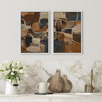 SIGNFORD Framed Canvas Print Wall Art Set Earthy Tones Abstract Layers Modern Brown and Blue Color Block Illustrations Modern Art Decorative for Living Room, Bedroom, Office - 16"x24"x2 White