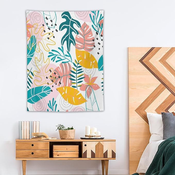 ICMOLYYENLO Tropical Green Leaves Tapestry, Exotic Leaves Beautiful Bedroom Wall Hanging, Floral Poster Blanket for Bedroom Living Room Dormitory Apartment 30x40 Inch