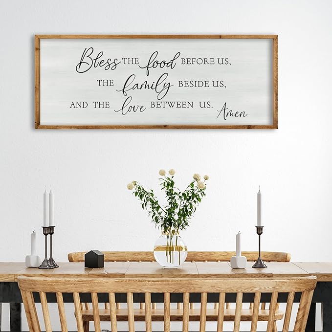 ZZJJHYWGQ Bless the Food Before Us Wall Sign Decor 40"×15" for Kitchen Dining Room Wall Art (Wood)