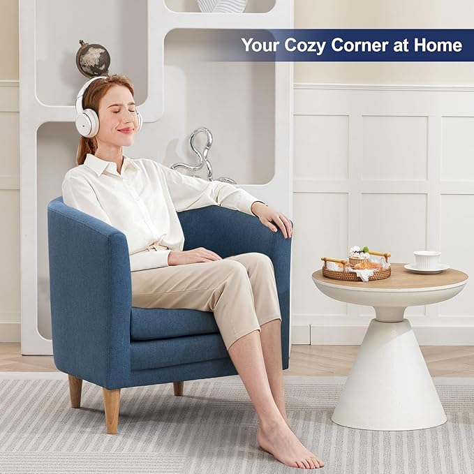 Accent Barrel Chair, Modern Comfy Living Room Chairs with Armrest Small Reading Chair with Cozy Soft Padded for Bedroom Reception Room Cafe,Blue