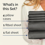 King Sheets Set 6 Piece - Includes 4 Pillowcases - Bed Sheets King Size - Soft Hotel Luxury Bedding - Cooling, Comfy, Cozy & Breathable - 1 Flat & 1 Fitted & 4 Pillowcases w/ Deep Pockets - Charcoal