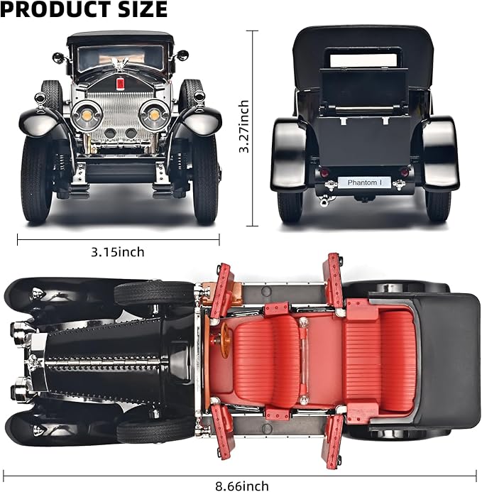 Model Car Kits Adults and Boys 1/24 Diecast Cars Phantom Generation Vintage Car Collectibles,Die Cast Metal Pull Back Cars with Lights and Sounds,Toy Cars for Boys Age 3-12（Black）