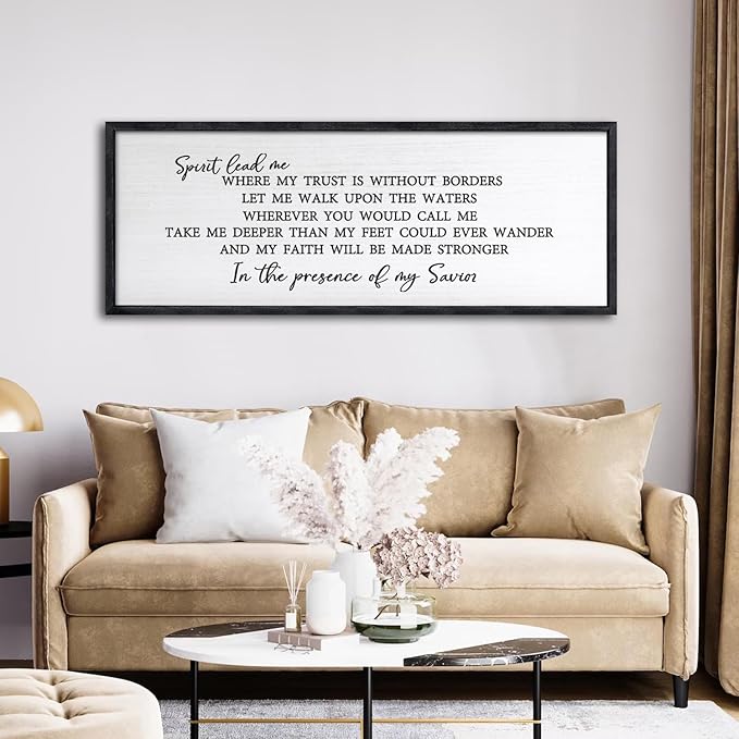 Spirit Lead Me Wall Art Decor 24×10 Inch Christian Scripture Office Inspirational Lyrics Ready to Hang Wooden Framed Sign (Black)