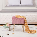 Wimarsbon Faux Mink Fur Storage Ottoman, Modern Soft Footstool, Storage Bench with Metal Legs, Vanity Seat, Fur Stool, Ottoman Coffee Table, Makeup Chair, Vanity Stools for Bedroom (Pink)