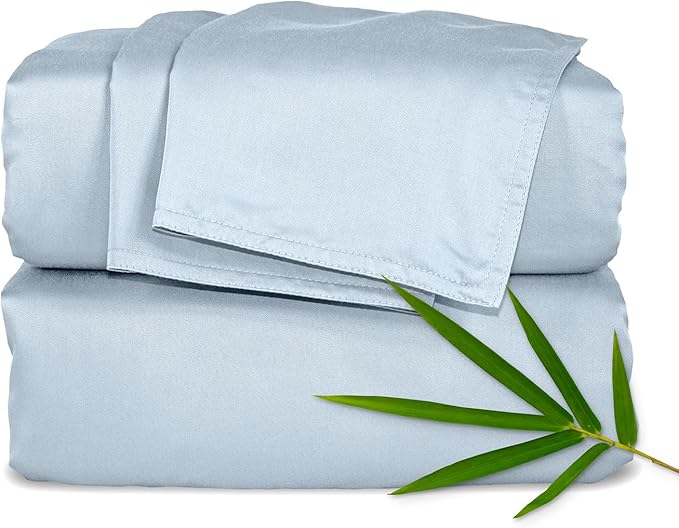 Pure Bamboo Twin XL Sheets, Genuine 100% Organic Viscose Derived from Bamboo Bed Sheet Set, Luxuriously Soft & Cooling, Double Stitching, Lifetime Quality Promise (Twin XL, Glacier)