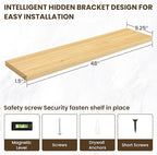 48 Inch Floating Shelves, 3D Textured Wood Grain, 48"x9.25"x1.5" Inch Deep Floating Shelves for Wall, Wooden Shelves for Bathroom, Bedroom, Living Room, Natural