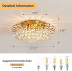 CVKASH 4-Lights Crystal Chandelier Modern Semi Flush Mount Ceiling Light Fixture Ceiling Lighting for Living Room Hallway Dining Room Kitchen Bedroom (Gold)