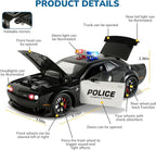 Police Cars for Kids Ages 3-5,1/24 Diecast Cars Hellcat Toy Car Collectibles Model Kit with Pull Back,Hell Cat Toy Police Car with Lights and Siren for Kids 3+ Year Olds