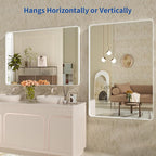 WEER White Bathroom Mirror 48X36 Inch, Rounded Rectangle White Metal Frame Mirror, Matte White Bathroom Vanity Mirror with Tempered Glass, Anti-Rust, Hangs Horizontally or Vertically