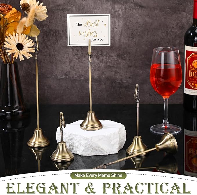 20 Pcs Table Number Holders 4/6/8/10 Inch Metal Place Card Holders with Alligator Clip Heavy Base Wedding Table Number Stand Picture Photo Clip for Banquet Party Birthday Restaurant(Bronze)