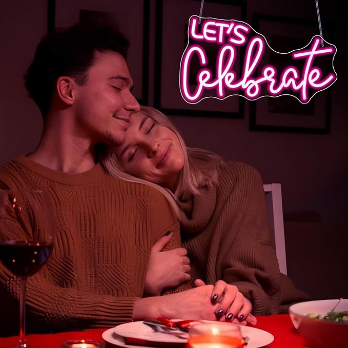 Let's Celebrate Neon Sign Led Neon Lights Neon Signs for Wall Decor Light Up Sign for Birthday Party Club Gift