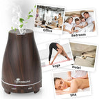 Diffuserlove Essential Oil Diffusers 200ML, Remote Control Aromatherapy Diffuser with 7 Color Lights, Auto Shut-Off for Bedroom Office Kitchen (Black Wood Grain)