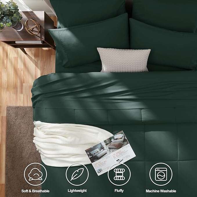 CozyLux Full Size Comforter Sets Forest Green, 7 Pieces Bed in a Bag, Green Comforter Full Size, All Season Bedding Sets with Stitch Quilted Comforter, Flat Sheet, Fitted Sheet, Pillowcases