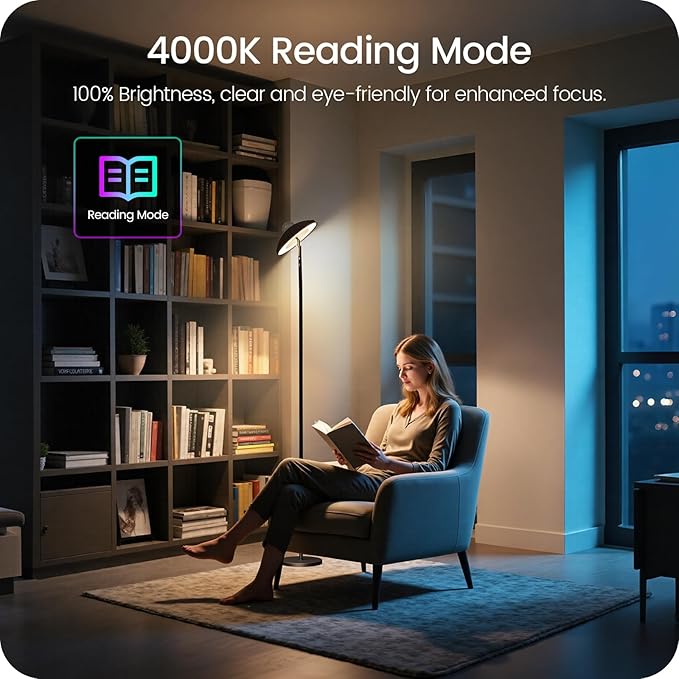 LED Floor Lamp with RGB Galaxy Projector, 18W Double Sided Corner Light Rotatable, Dimmable Standing Lamp with Remote, Black Modern Lamp for Living Room, Bedroom, Kids Room, Gaming B14LD05