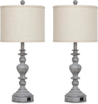 27" Tall Table Lamps for Living Room, 3-Way Dimmable Touch Control Farmhouse Vintage Table Lamps Set of 2 with USB C+A Ports and AC Outlets, Rustic Bedside Nightstand Lamp for Bedrooms Office Grey