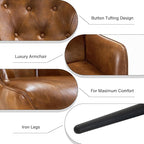 Furnimart Faux Leather Accent Chair Mid Century Modern Living Room Chairs; Comfy Armchair Leisure Vanity Guest Wingback Chair for Office Study Vanity Bedroom Waiting Room PU Yellow Brown