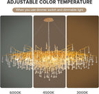 70.87 Inch Modern Gold Crystal Chandeliers, Large Branch Raindrop Chandelier,Rectangle Chandelier Lighting Fixture 19-Light for Foyer Entryway High Ceiling Dining Room, Living Room