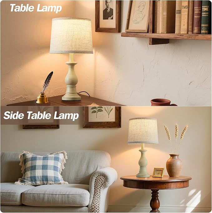 Vintage Table Lamp for Living Room Bedroom, 18.5" Farmhouse Bedside Lamps Nightstand Lamp Set of 2, Table Lamps with Oatmeal Linen Lamp Shades, 2 LED Bulbs Included, Beige