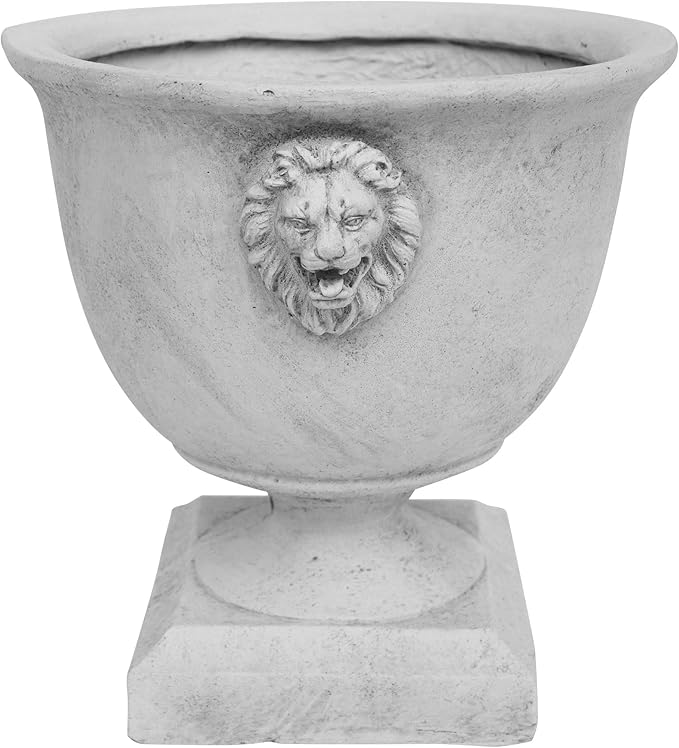 Christopher Knight Home Jorine Light Concrete Planter, Patio Planter, Large Garden Pot, Mid-Centry Gadern Urn, Lionhead Accent Plant Pot, Flower Urn with Drainage Hole for Backyard Home, Antique White